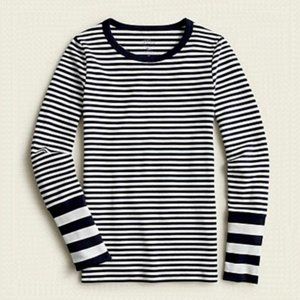 J Crew Womens Size XXS Slim Perfect Long Sleeve T shirt Long Cuffs Blue White